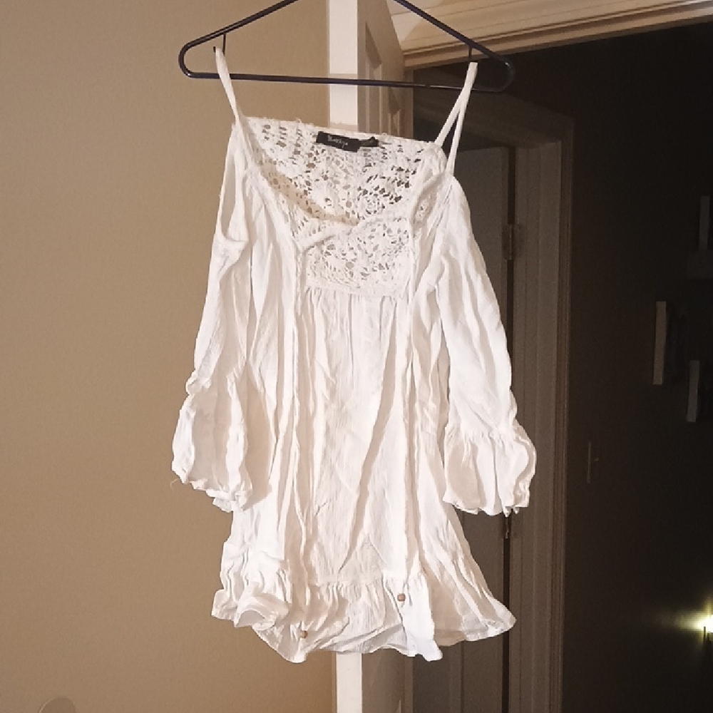 White Lace Detail Women's Top